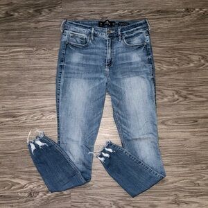 Hollister Curvy High Rise Super Skinny Distressed Blue Jeans Womens Size 7R 28W
